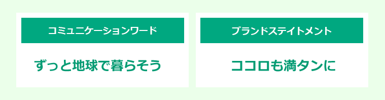 コミュニケーションワード: ずっと地球で暮らそう ブランドステイトメント: ココロも満タンに